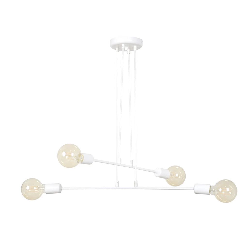 Lampadario Industrial 4 Luci Multiplo In Acciaio Bianco A Bracci