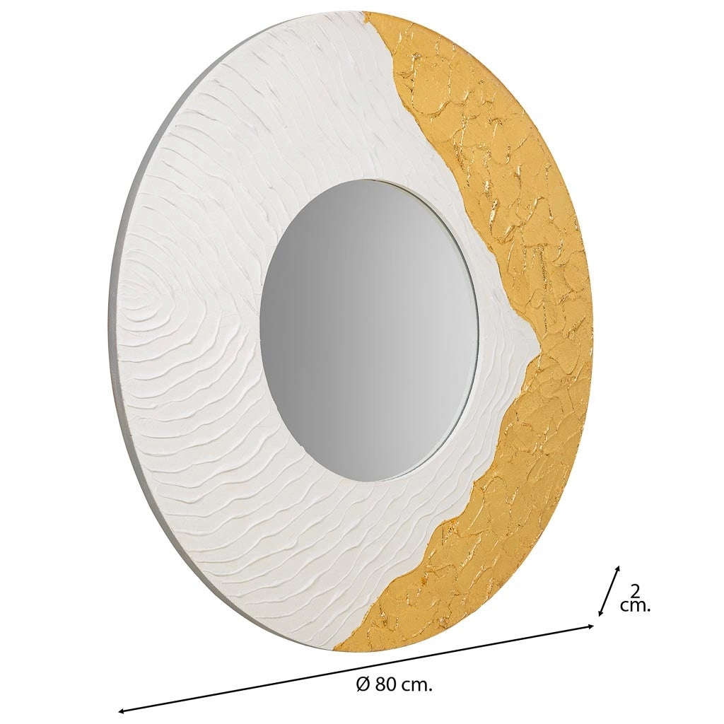 Specchio rotondo in legno con rilievo bianco d80x2h