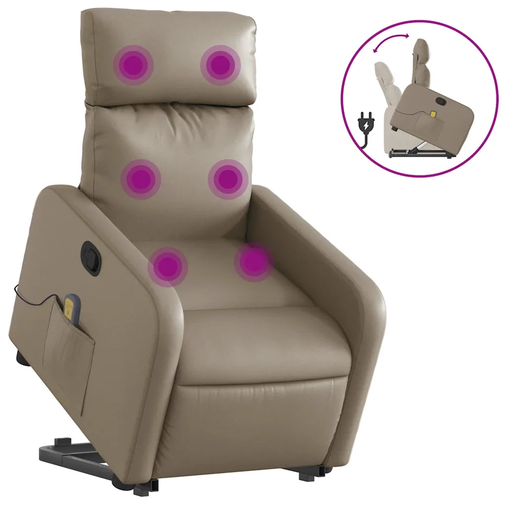 Poltrona Alzapersone Massaggi Reclinabile Cappuccino Similpelle 3206762