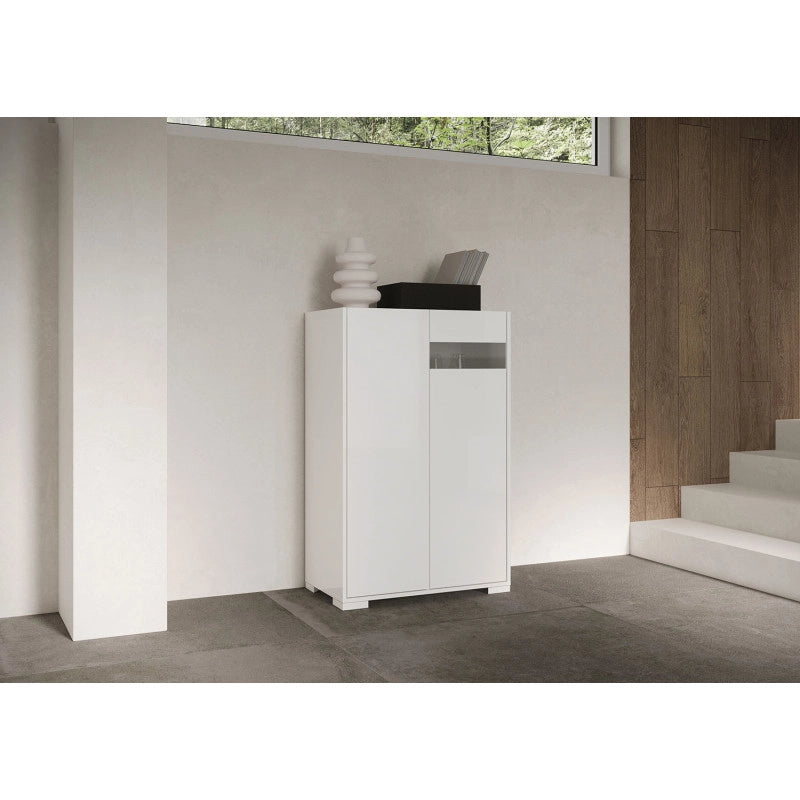 Credenza alta moderna 2 ante 70x35x110 cm Riflesso - Bianco Lucido