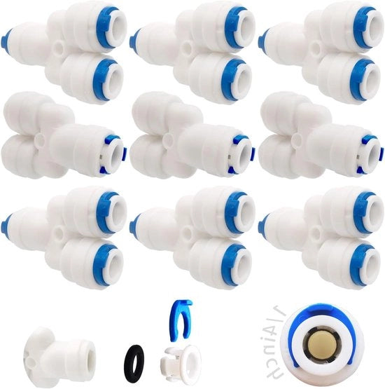 Adattatore per filtro acqua 6,35 mm (1/4 ") con connessione push-fittata per tubo acqua, applicabile a tubi di drenaggio frigorifero (3 vie)