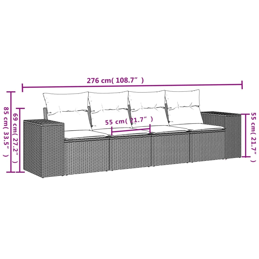 Salotto da Giardino-Set Divani da Giardino 4 pz con Cuscini Nero in Polyrattan 386068