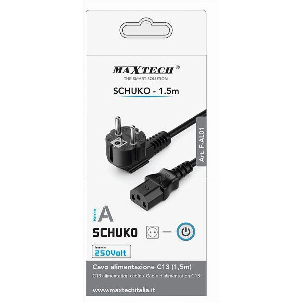 Trade Shop - Cavo Alimentazione Tripolare Serie A C13 Schuko Spina Pc F-al01-a 1.5 Mt 250volt -