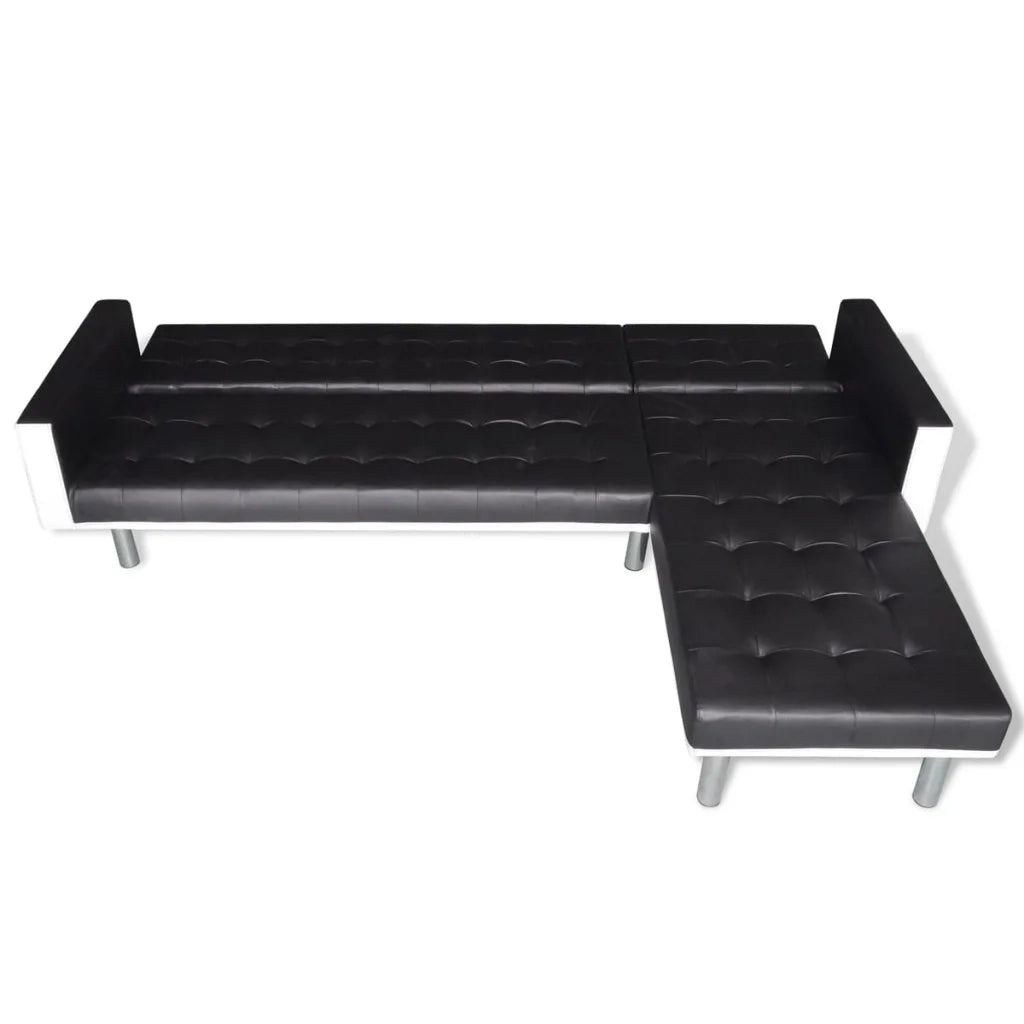 Divano Letto a L in Pelle Artificiale Nera    cod mxl 7606