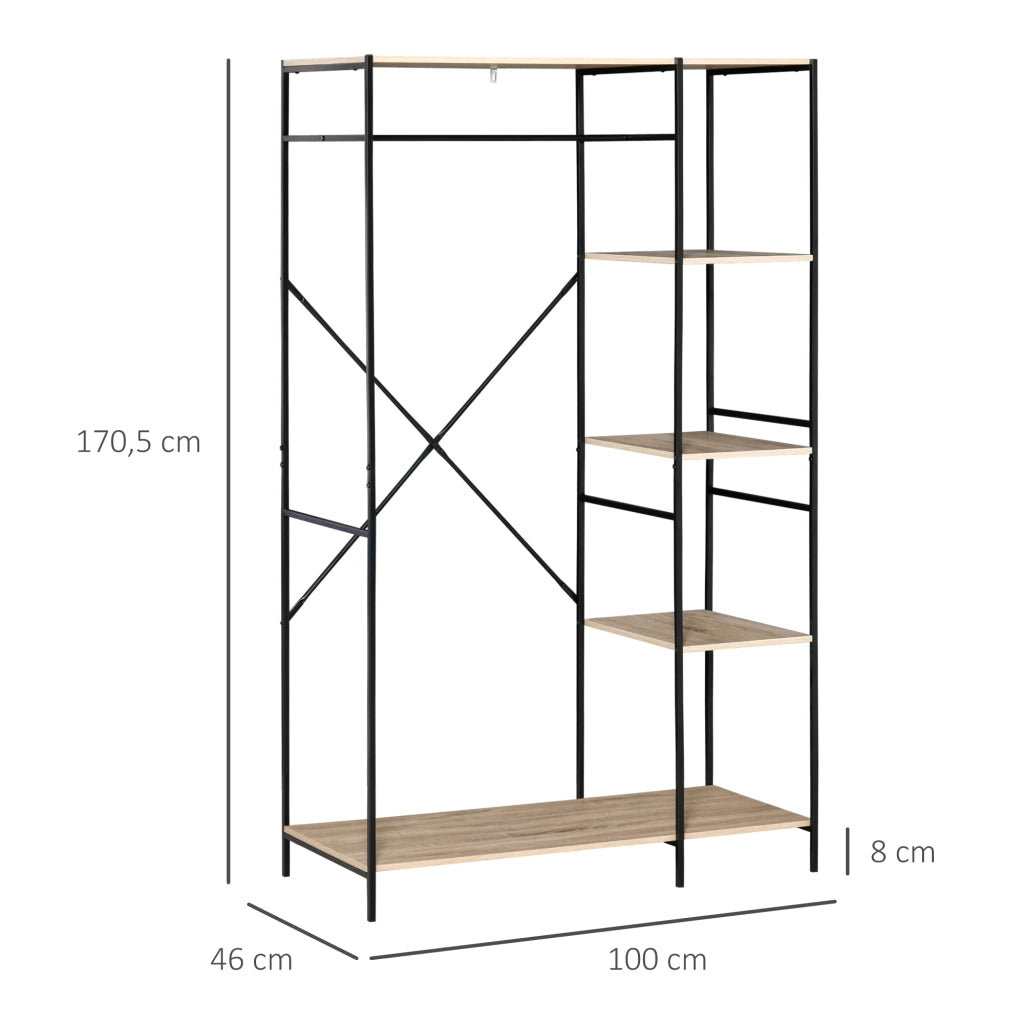 Appendiabiti con ripiani e scaffale ¨C zephmum ¨C 100x46x170,5 cm naturale