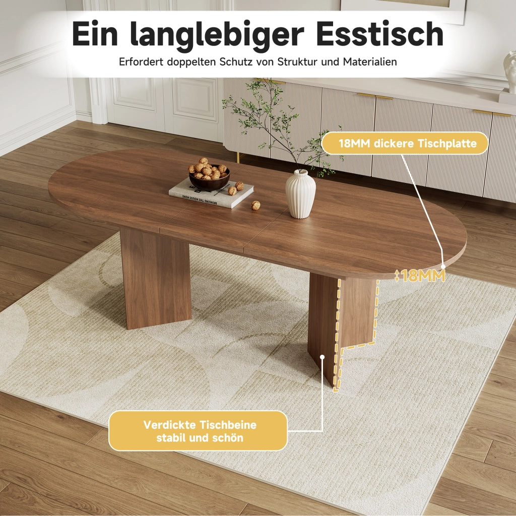 Tavolo da pranzo per 6-8 persone con piano spesso 18 mm e angoli arrotondati in MDF noce per sala da pranzo 160 × 80 cm