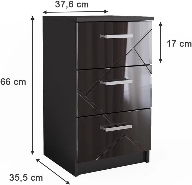 Comodini camera da letto Irma, Nero, 35.5 x 66 cm, adatto per il posizionamento laterale accanto a letti boxspring