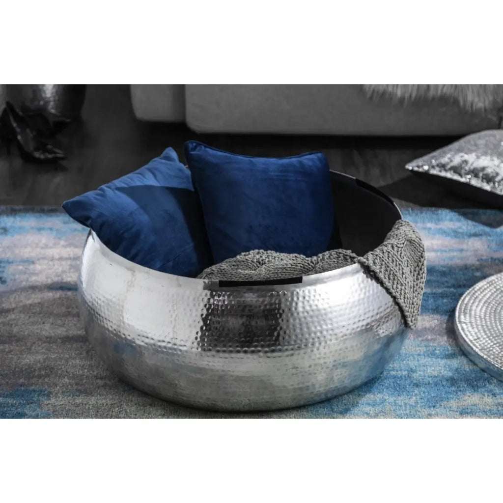 Tavolino basso TRIANE 70 cm argento martellato - Alluminio lucido effetto colpi di martello
