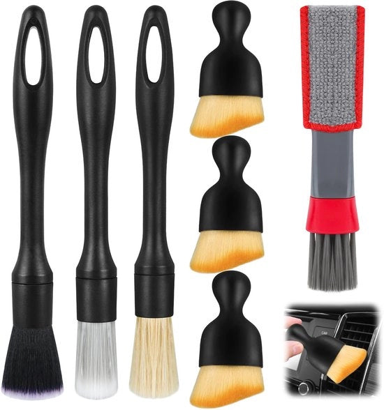 Set di spazzole per autodetailing 7 in 1, set di spazzole per pulizia, set di spazzole in morbido tessuto, spazzola multifunzione per l'abitacolo, spazzola per la manutenzione della coda di fumato e del cruscotto