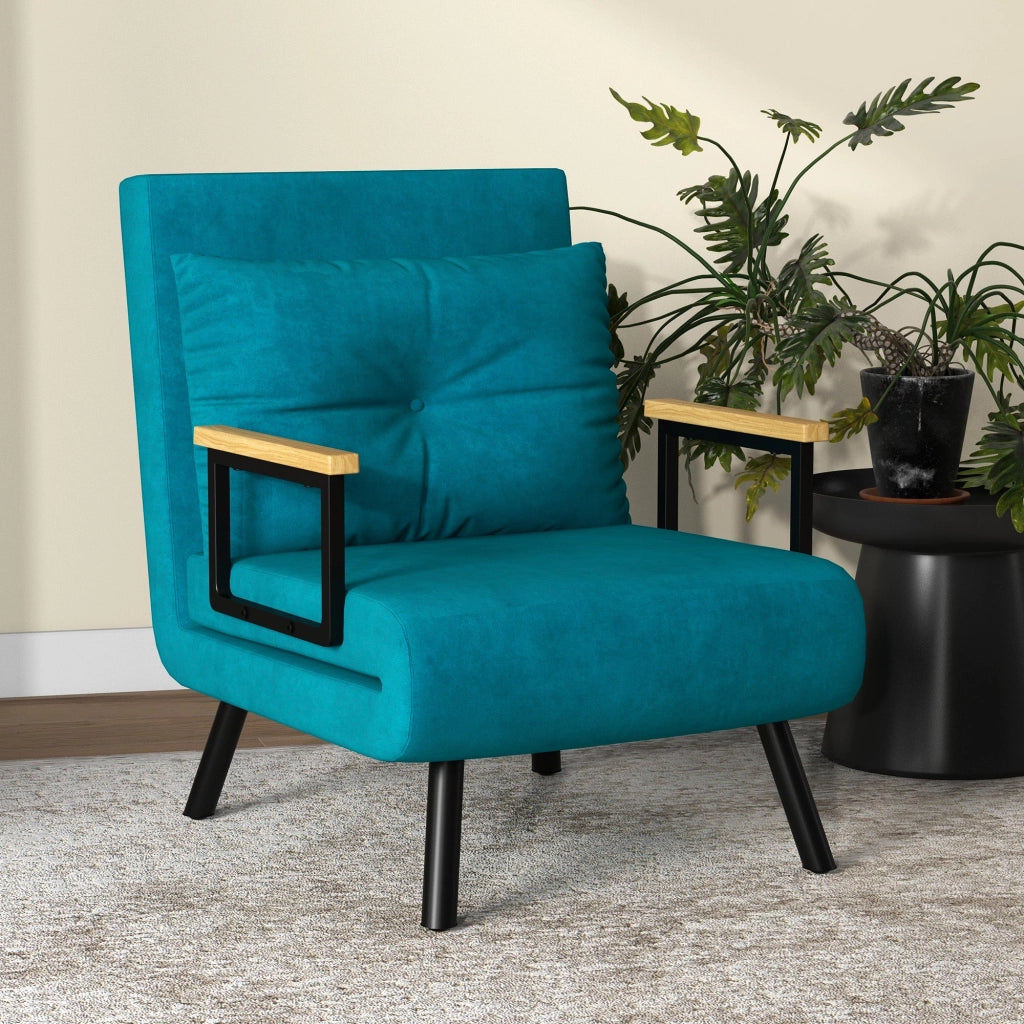 Poltrona Letto Singolo Reclinabile con Cuscino Sfoderabile in Tessuto Effetto Lino Blu Scuro