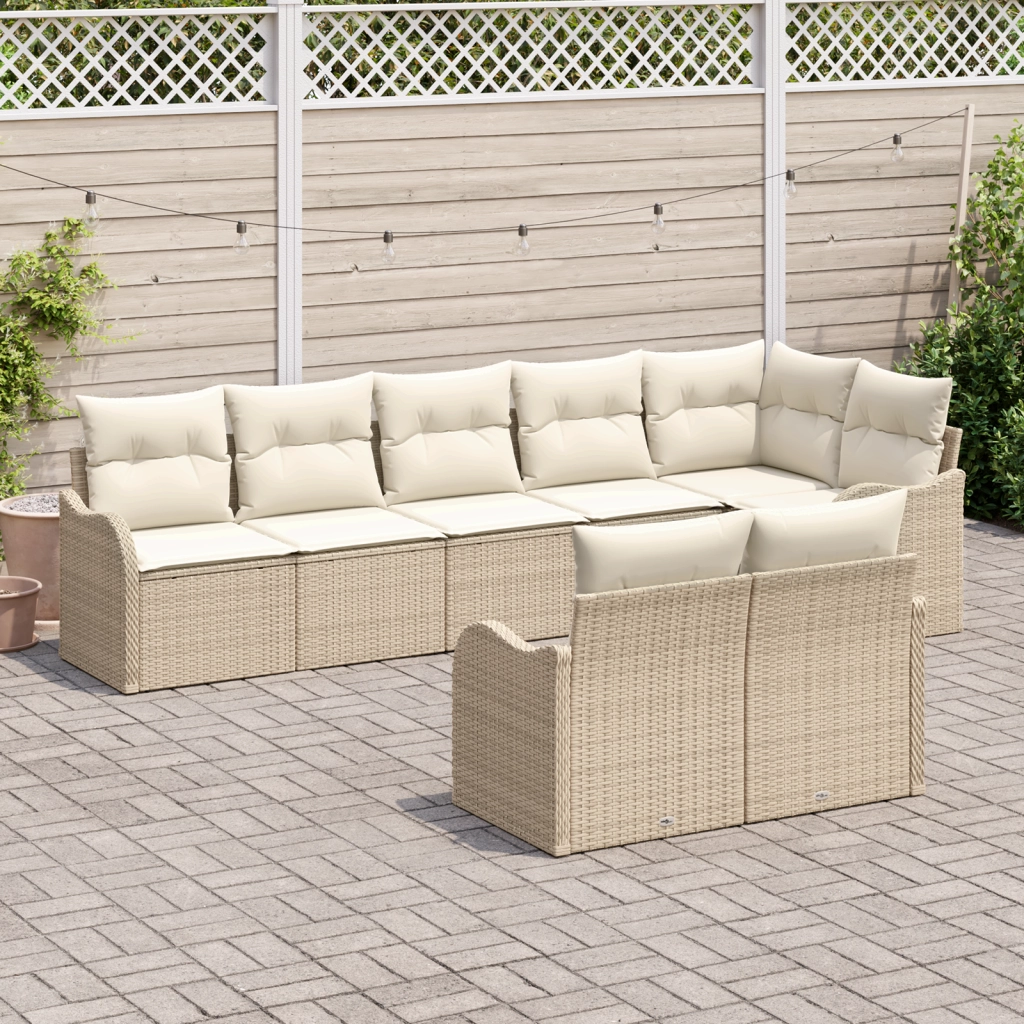 Set di Divani da Giardino  8 Pezzi con Cuscini Beige Rattan Sintetico