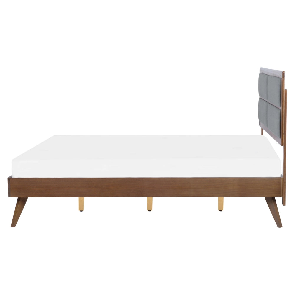 Letto 160 x 200 cm in frassino scuro con testiera imbottita in MDF e rete a doghe