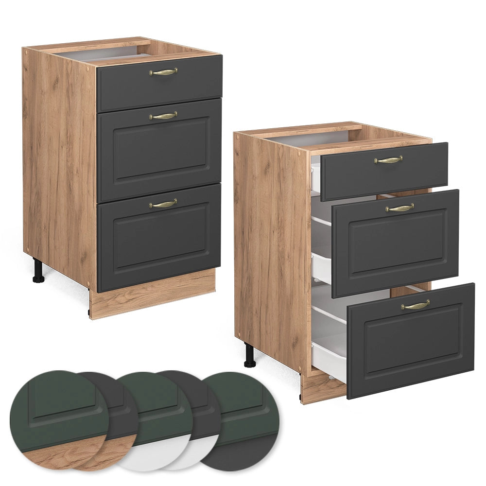 Mobiletto base per cucina Fame-Line Antracite-oro/Rovere dorato 50 cm senza piano di lavoro Vicco