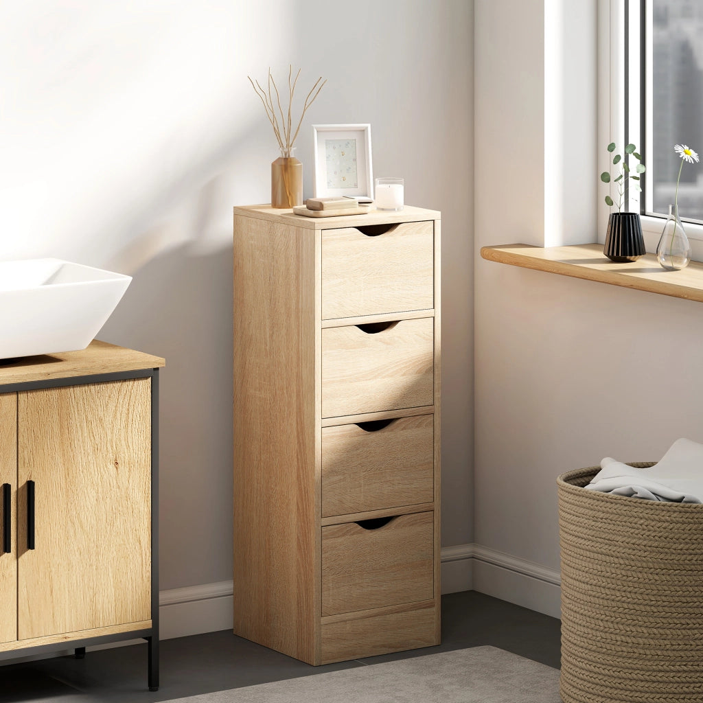 Mobile Bagno Salvaspazio con 4 Cassetti in Stile Nordico 29x29x83 cm in Truciolare Color Legno