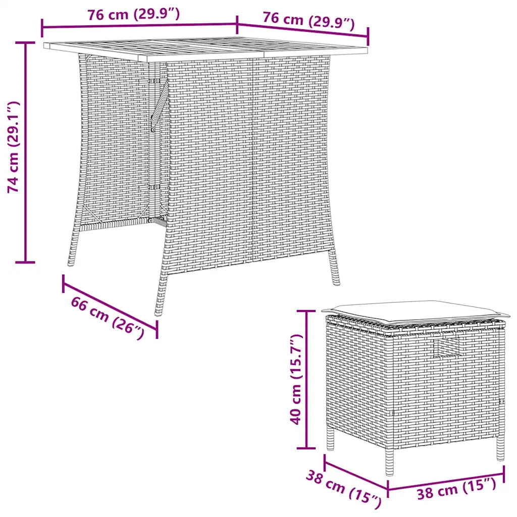 Set da Pranzo da Giardino 5 pz | Set Salotto da Giardino con Cuscini in Polyrattan Grigio