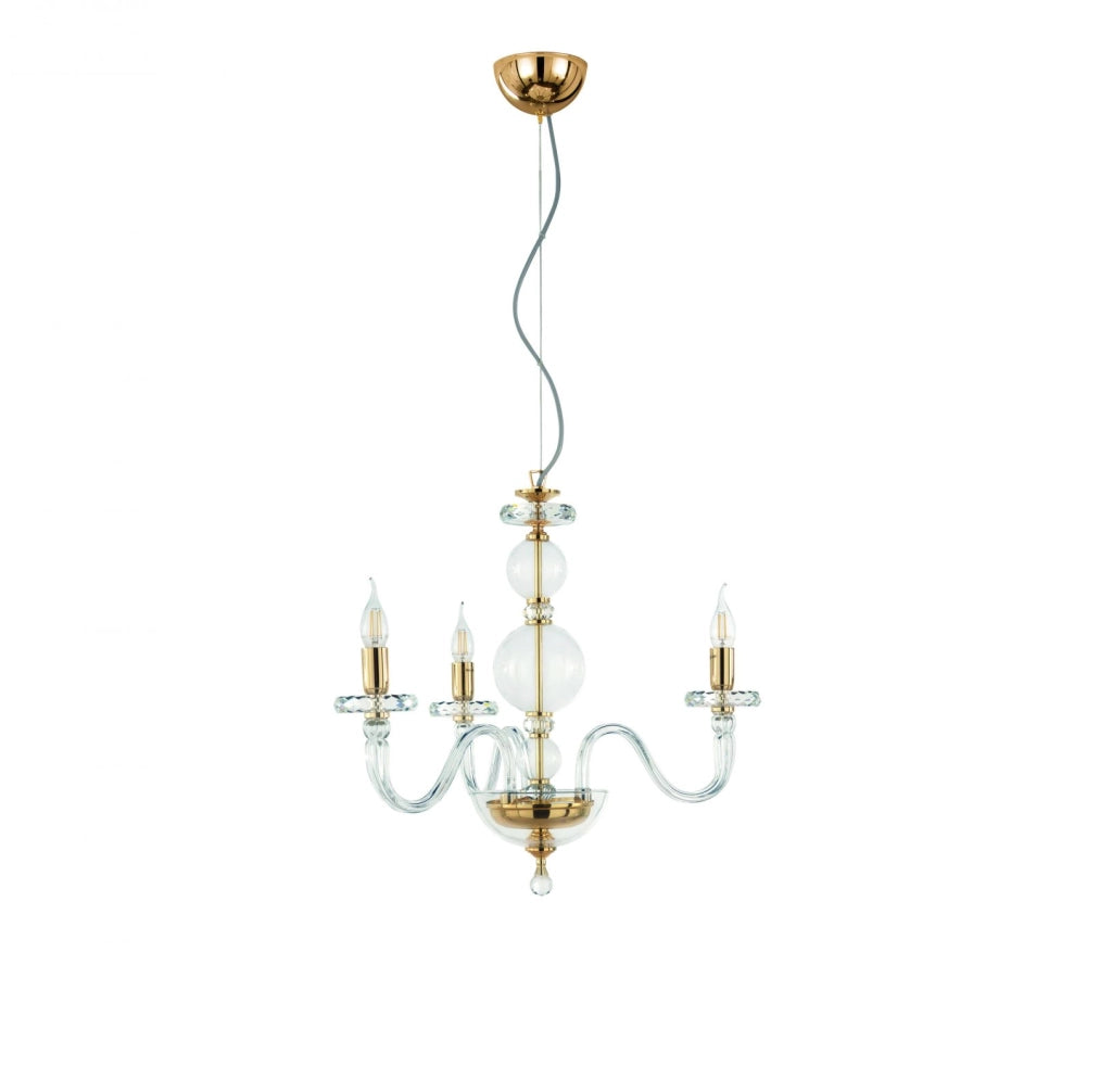 LAMPADARIO BACH 3 LUCI CRISTALLO E FINITURA ORO ATTACCO E14