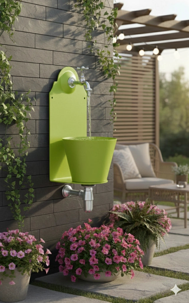 Fontana a Parete da Giardino con Rubinetto Belfer 42/PR Verde Acido