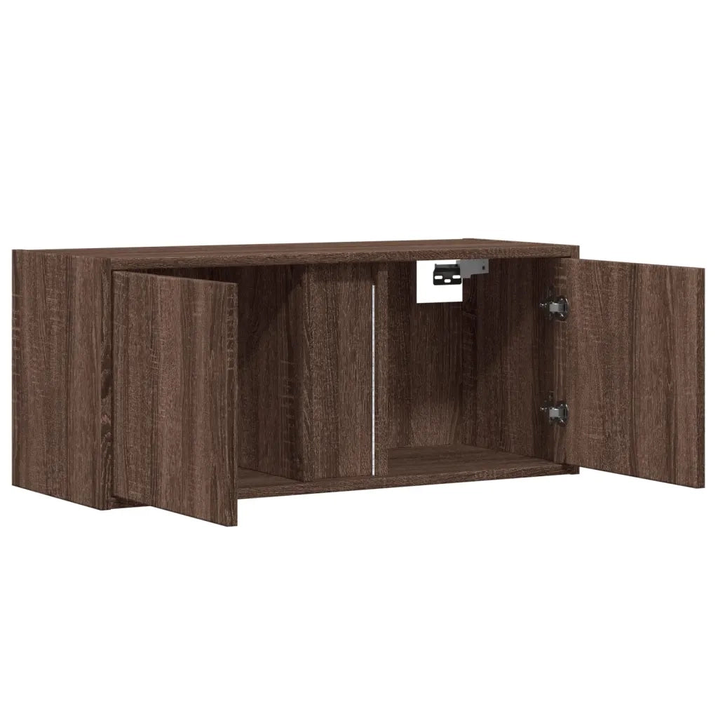 Mobile TV a Parete con Luci LED Rovere Marrone 80x31x35 cm 852263