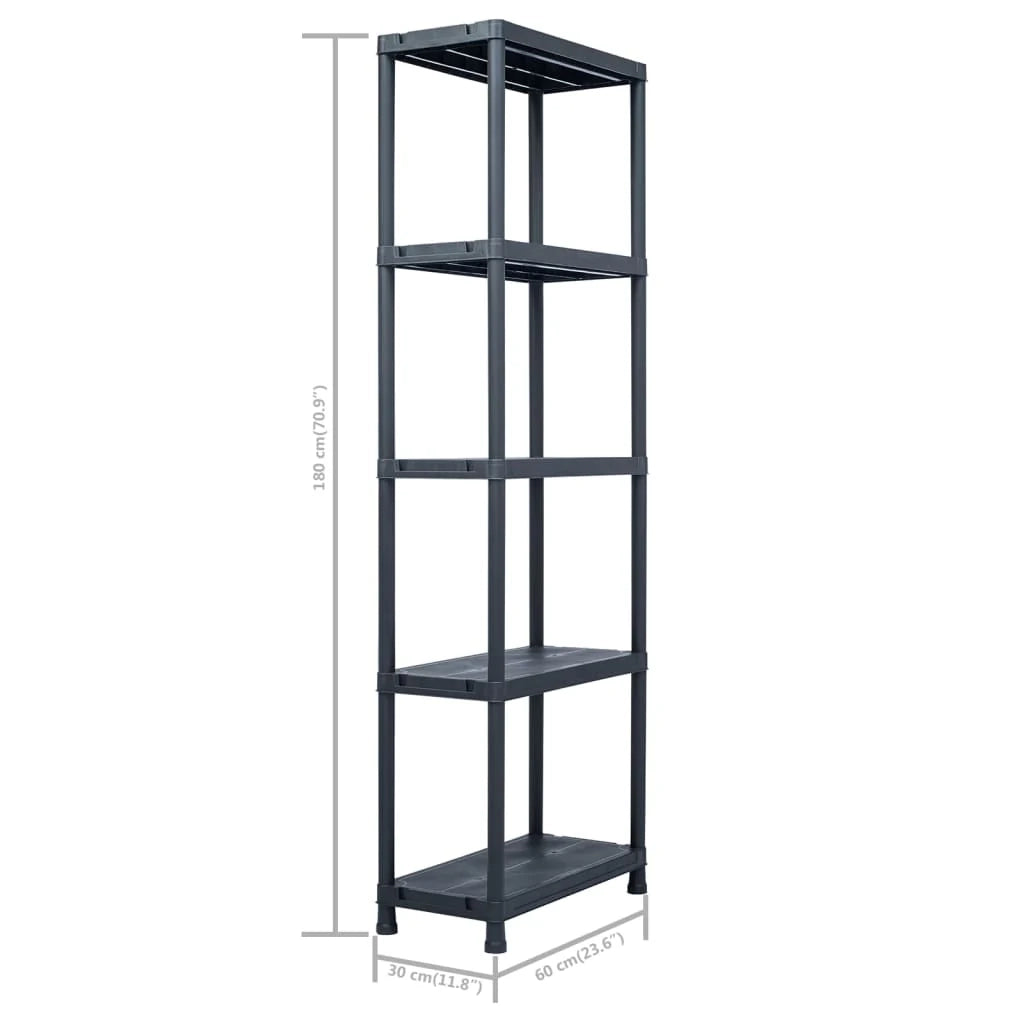 Ripiani portaoggetti da 5 pezzi capacità 125 kg 60 x 30 x 180 cm plastica nera 02_0000673