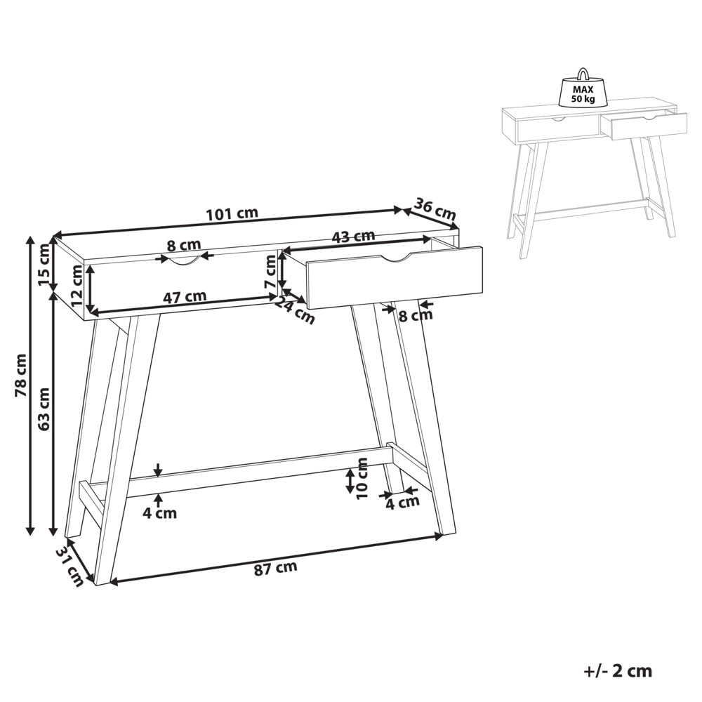 Tavolo Consolle Bianco Gambe legno MDF chiaro 101 x 36 x 78 cm 2 Cassetti Mobili soggiorno corridoio Stile scandinavo