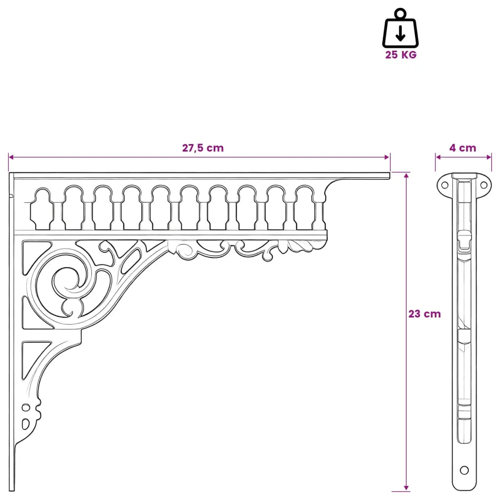 Supporti per mensole da parete 2 pz Nero 27.5 x 23 x 4 cm 42038803