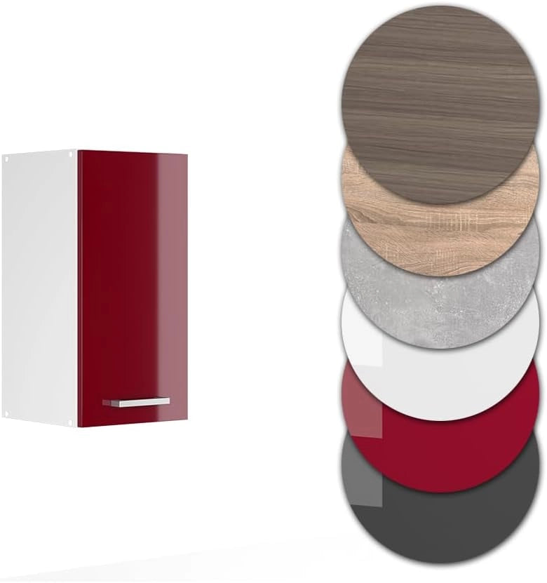 Pensile da cucina R-Line, Rosso lucido, 30 cm, per la libera combinazione all'interno di sistemi cucina modulari