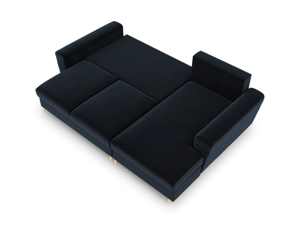 Cosmopolitan Design - Divano convertibile angolare destro con contenitore "Kyoto" 4 posti in velluto blu scuro 
