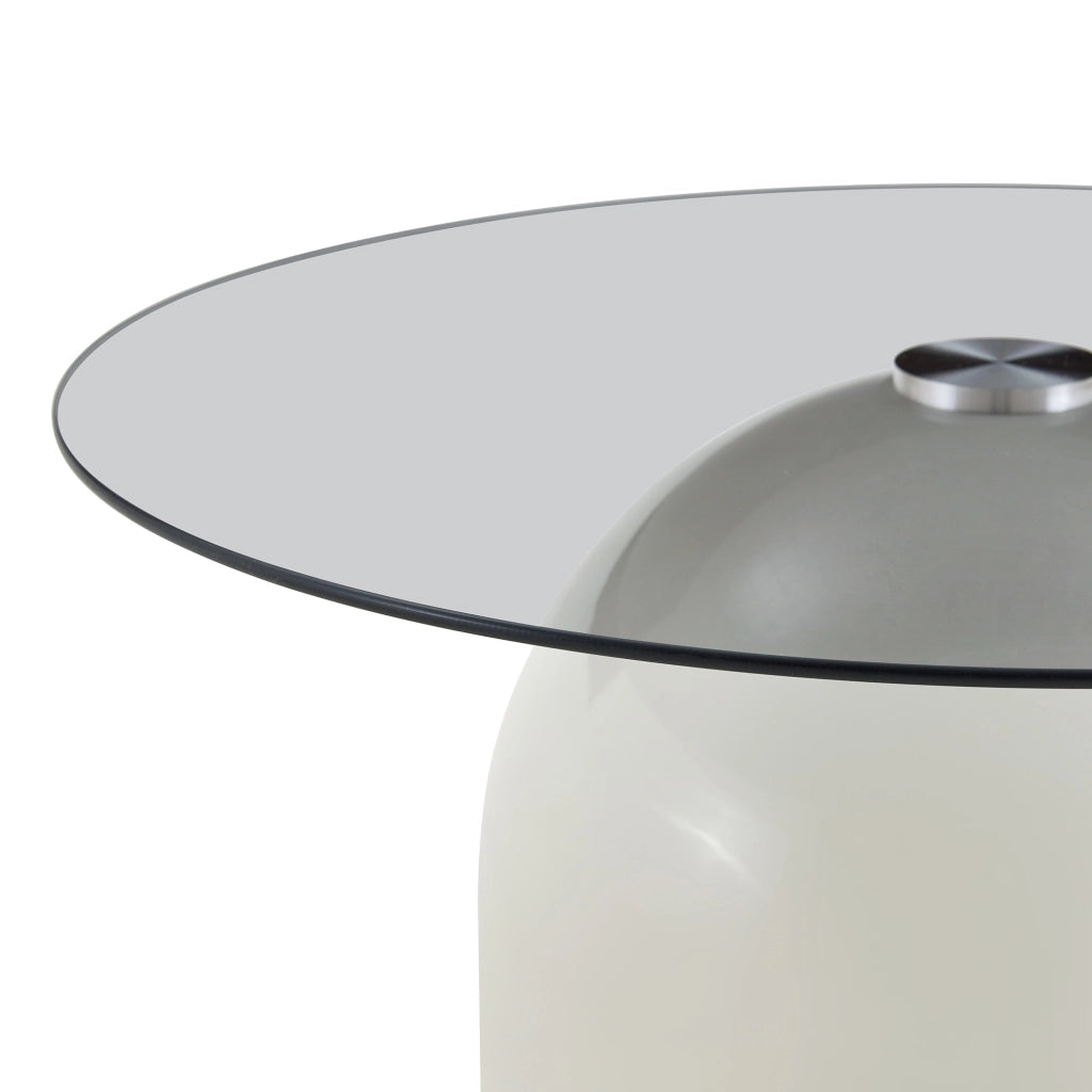 Tavolino basso rotondo con piano in vetro temperato e base semisferica antiscivolo, grigio Ø 70 × 30 cm