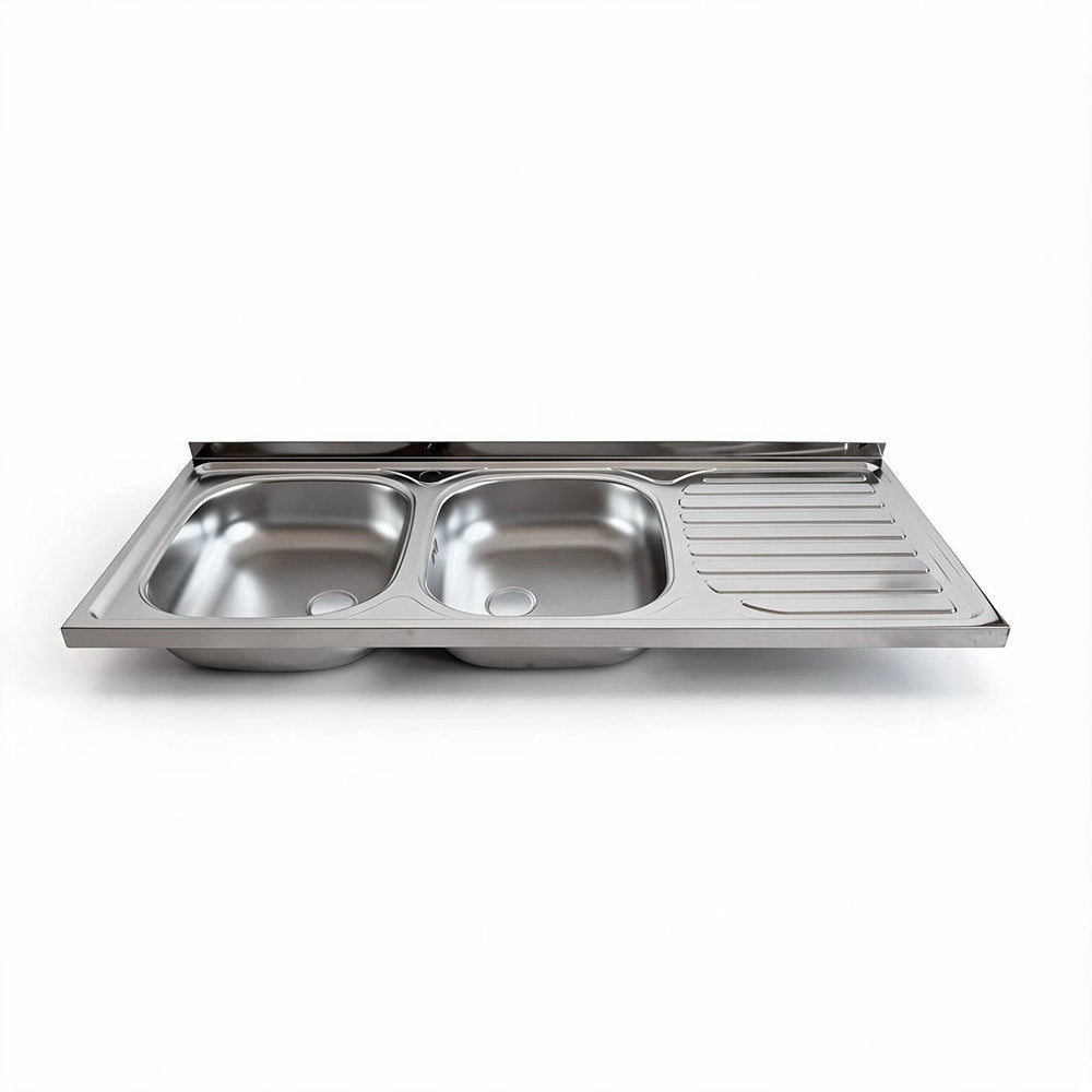 Lavello cucina acciaio appoggio 120x50 cm doppia vasca e gocciolatoio destro SA127DX