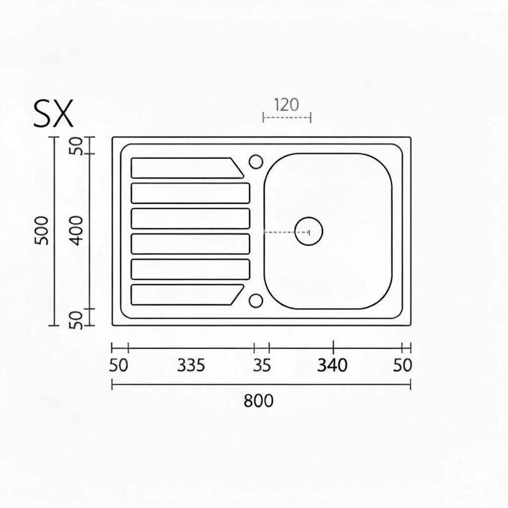 Lavello incasso in acciaio inox 80x50 cm gocciolatoio SX  - Cromo