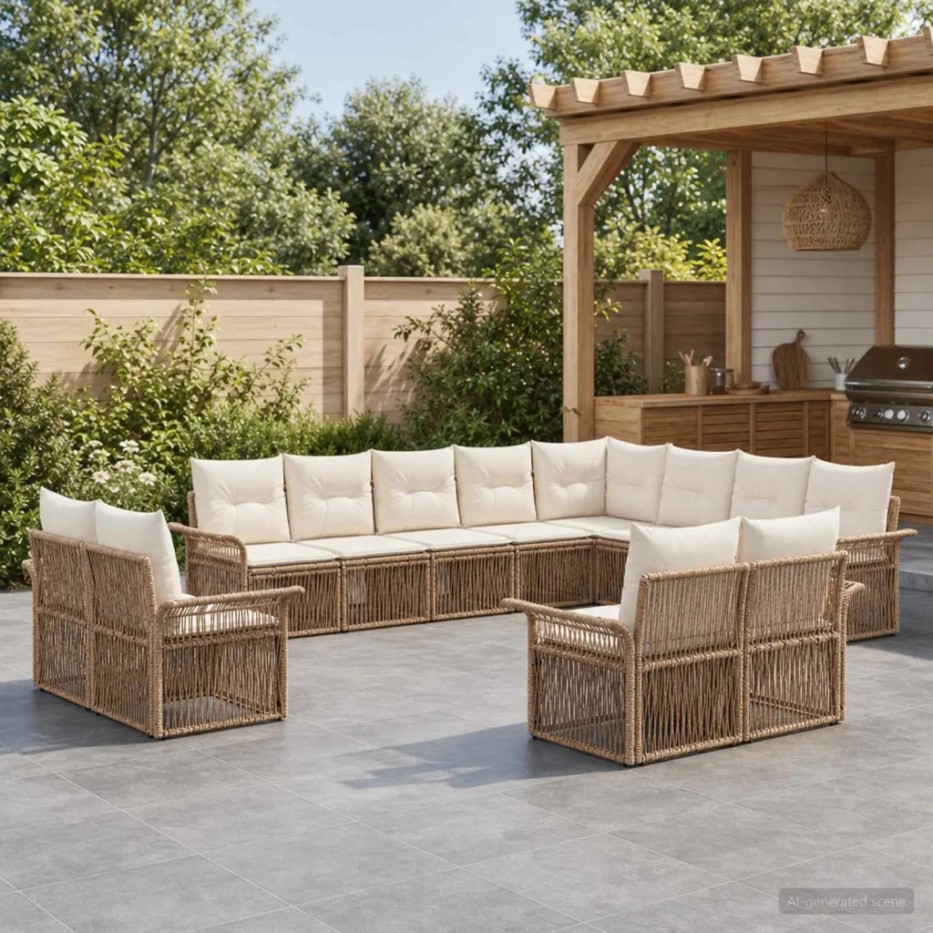 Set Divano da Giardino 12 pz Beige e Bianco Crema polyrattan 3435006