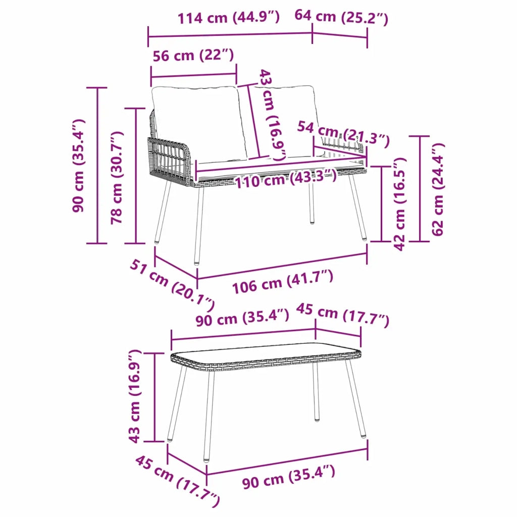 Set da Pranzo per Giardino 2 pz | Set Salotto da Giardino Naturale polyrattan