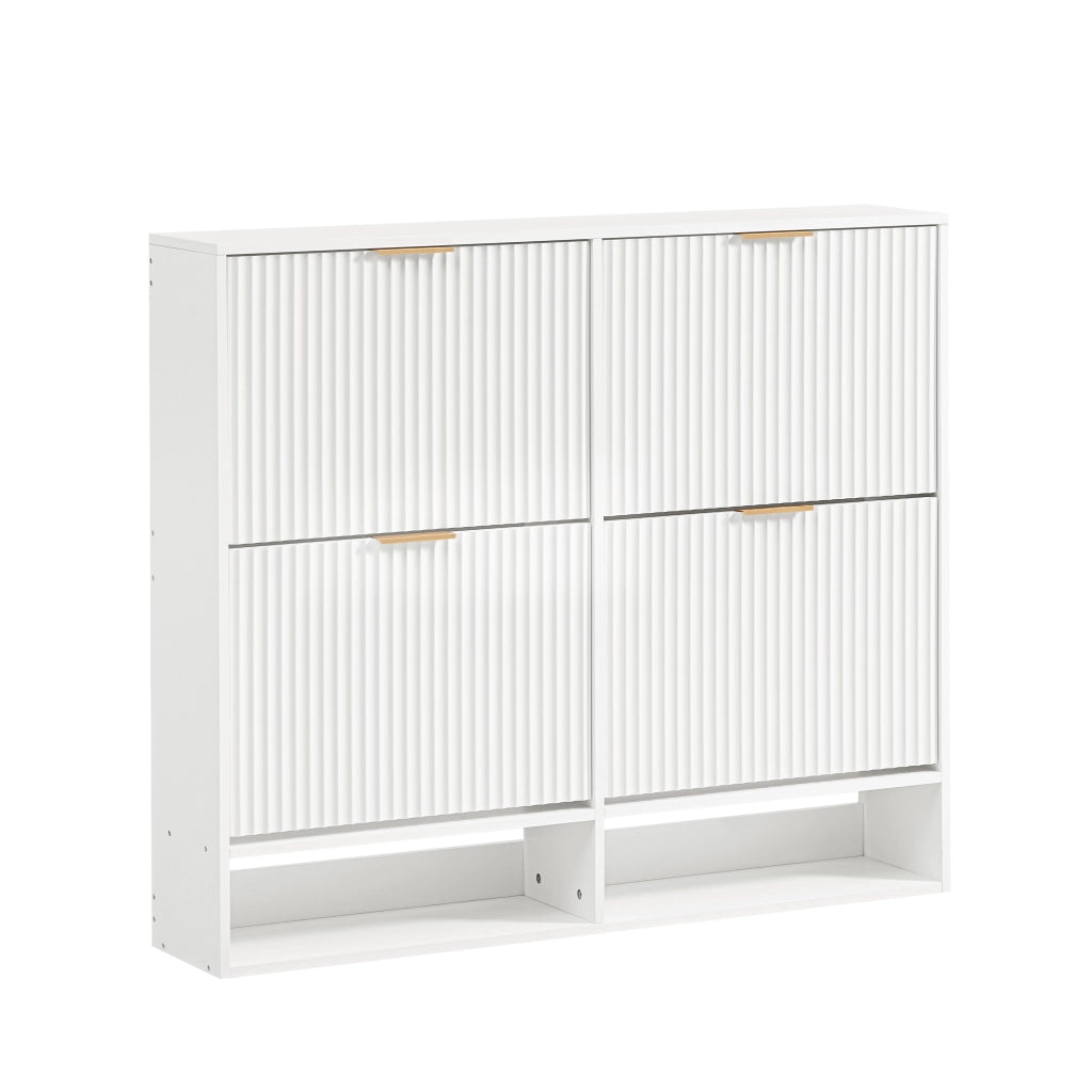 Scarpiera con 2 ante a ribalta; ripiani regolabili e piano d'appoggio per ingresso; 120×24×102 cm; in MDF; bianco