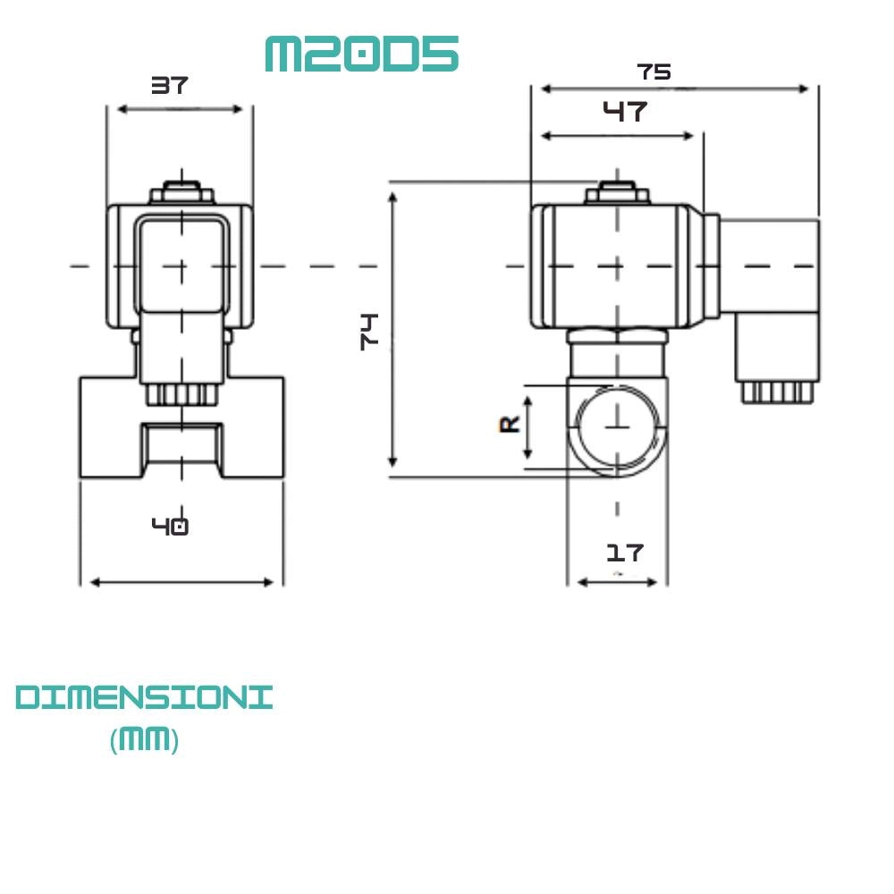 Valvola a solenoide 2 vie nc in ottone passaggio 5 mm