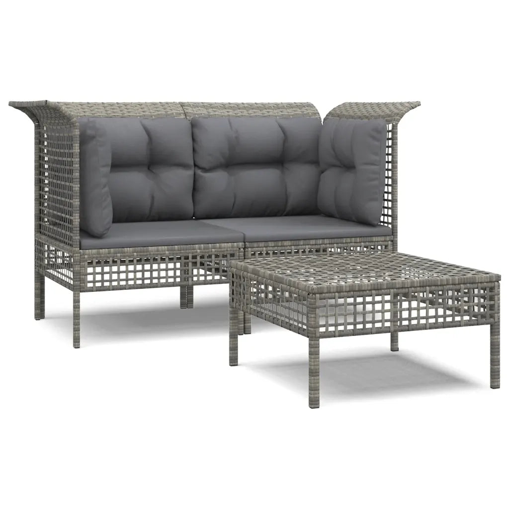 Set Divani da Giardino 3 pz con Cuscini-Sofa da giardino in Polyrattan Grigio 798463