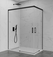 Box doccia angolare BASIC apertura al vertice 95x80 cm (90-95/75-80) nero opaco vetro trasparente
