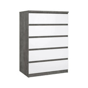 Cassettiera Ansel, Settimino multiuso, Comò camera da letto, Mobile con cassetti, 77x50 h111 cm, Cemento e Bianco lucido