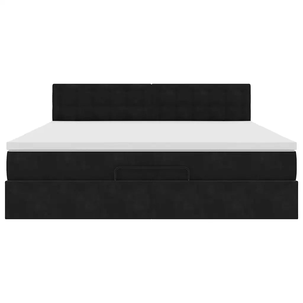 Struttura Letto Pouf con Materasso Nero 160x200 cm in Velluto 3311929