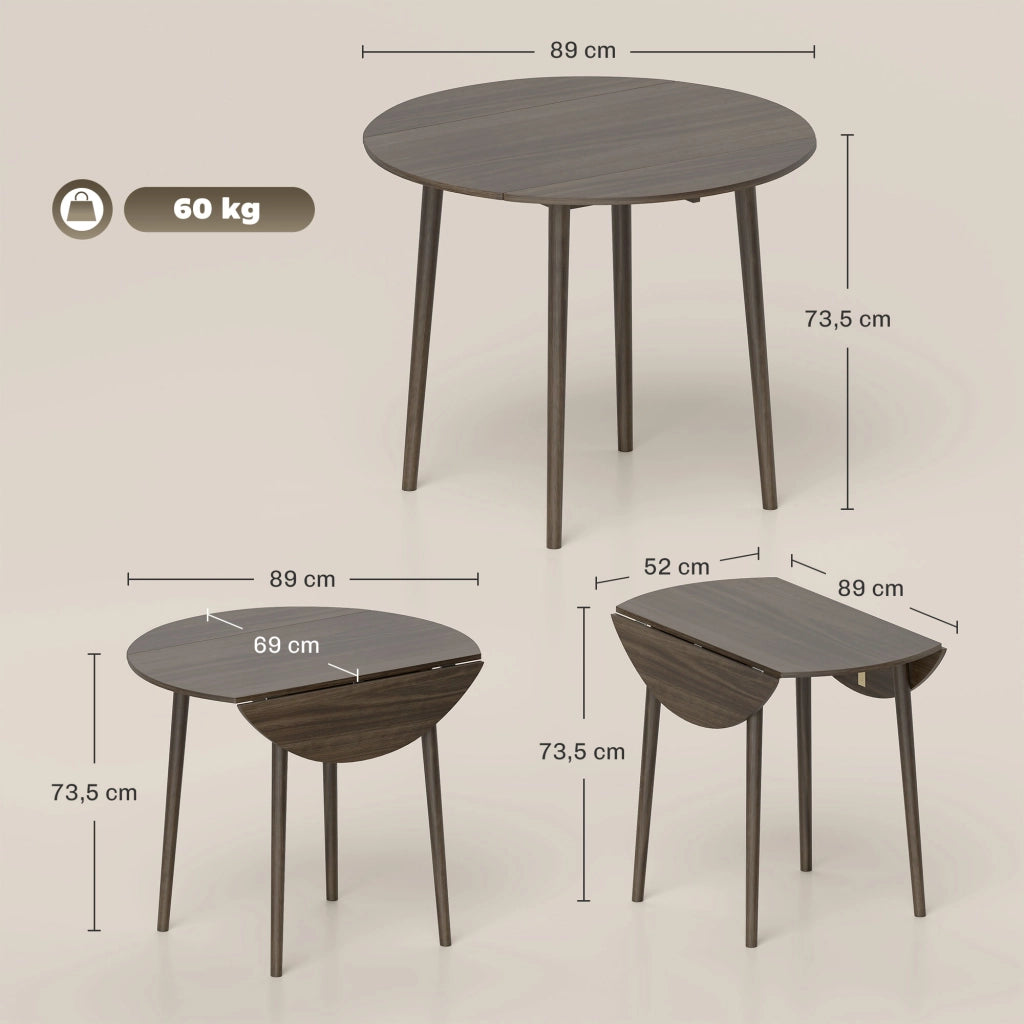 Tavolo da pranzo allungabile pieghevole rotondo ¨C zephmum ¨C grigio legno ? 89x73.5 cm