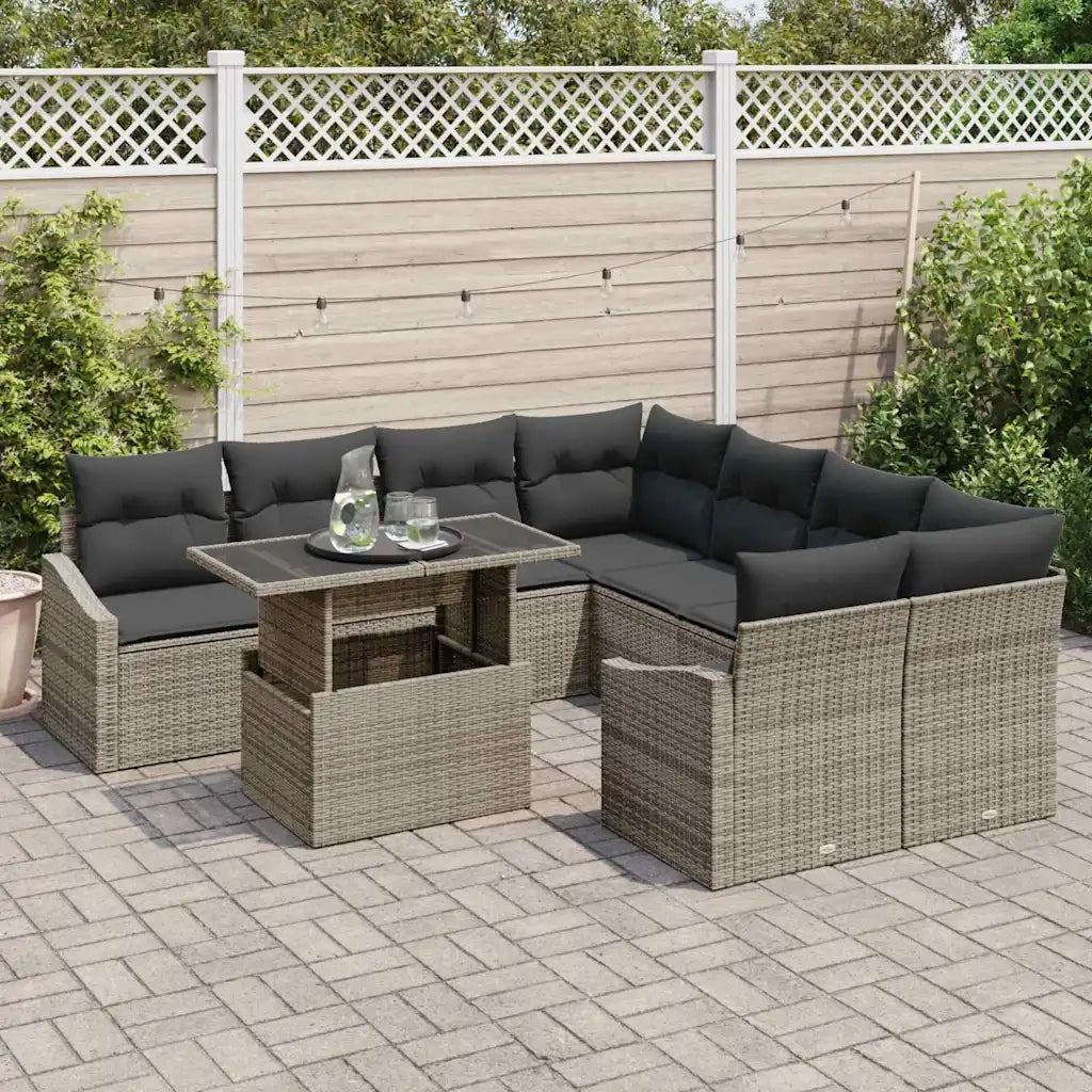 Set Divano da Giardino con cuscino 9 pcs Grigio polyrattan 3348975