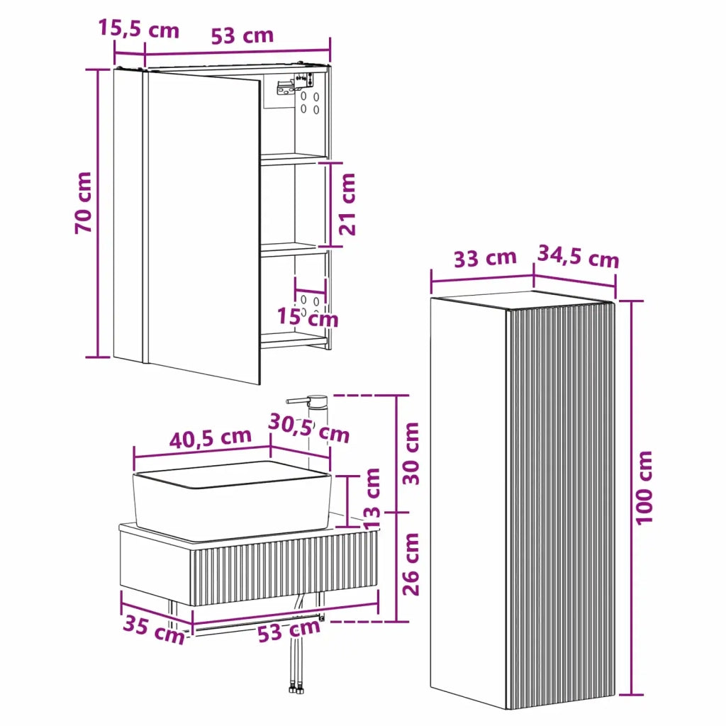 Set di mobili per il bagno 4 pcs Grigio Cemento 3407402