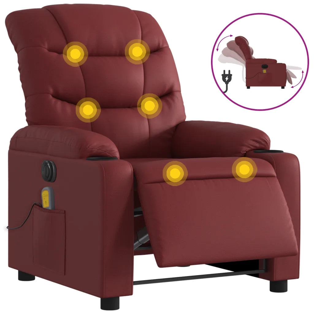 Divano Sedia-Poltrona Massaggiante Reclinabile Rosso Vino in Similpelle 283125