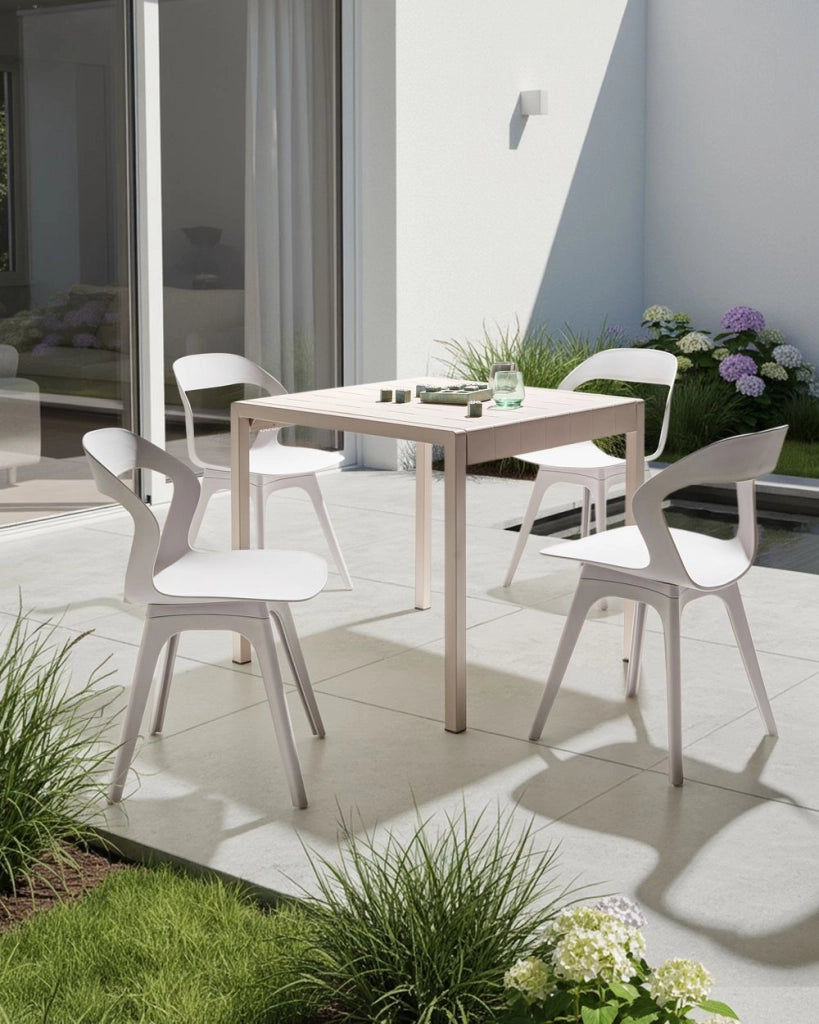 Set di 4 sedie da giardino tortora in polipropilene leggero e resistente agli agenti atmosferici in plastica per interni e per esterni