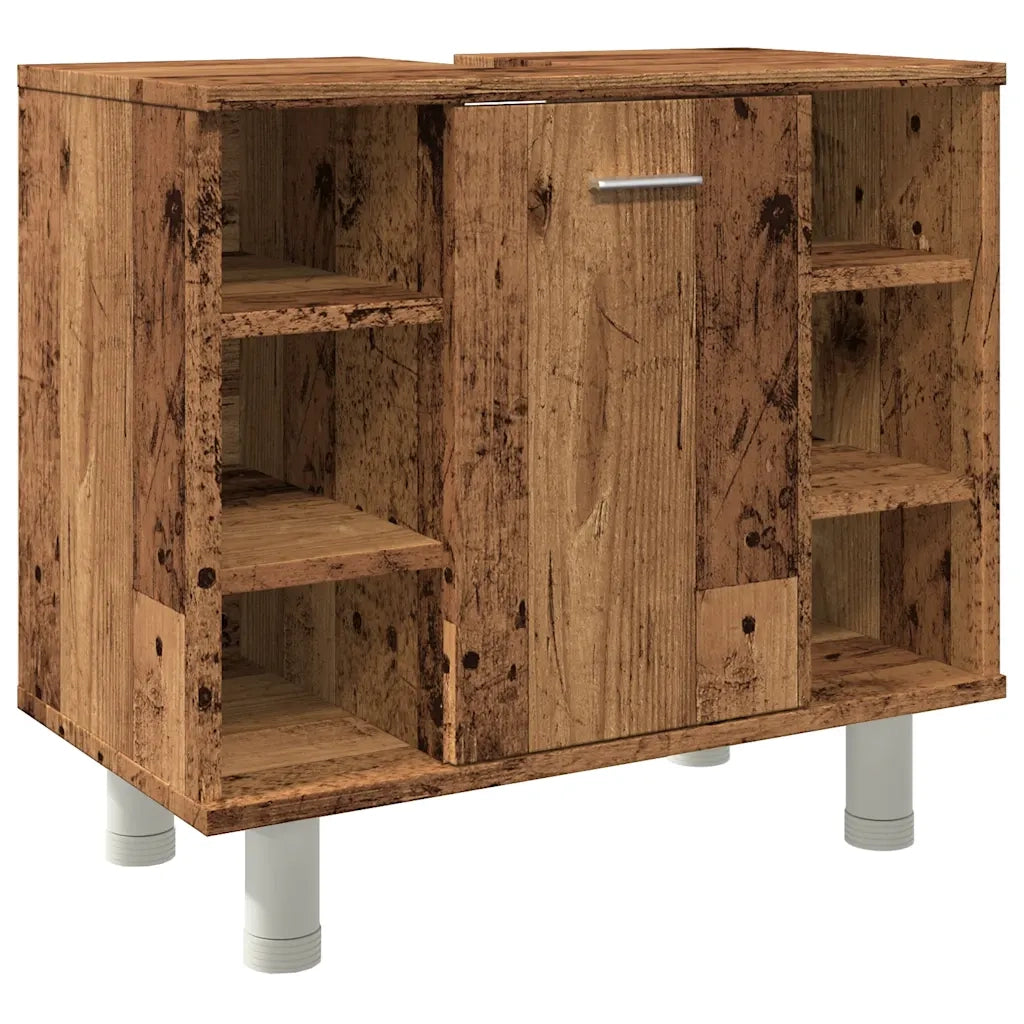 Mobiletto da bagno moderno 60 x 32 x 54 cm con pratico vano contenitore e design elegante in legno composito effetto invecchiato 02_0050777