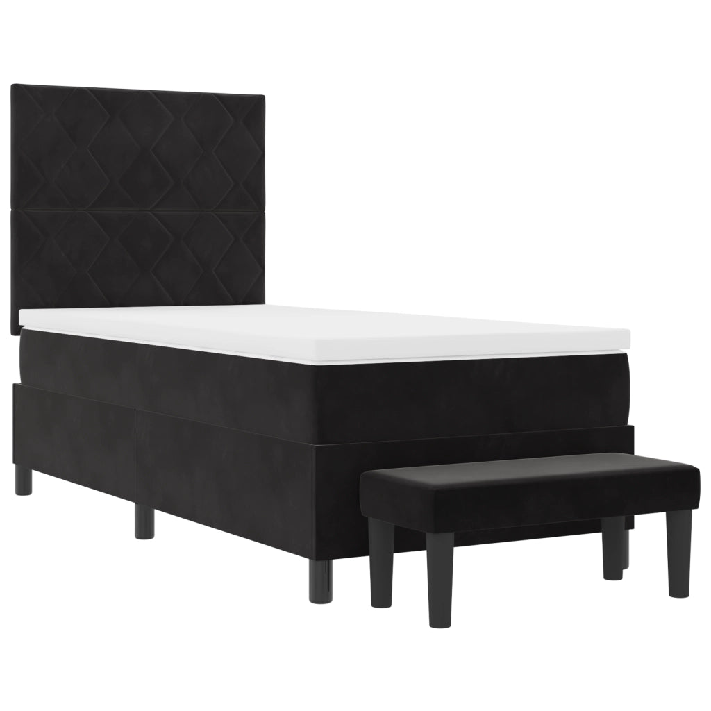 Letto con Box Spring e Materasso e Panchina Nero 100x200 cm Velluto