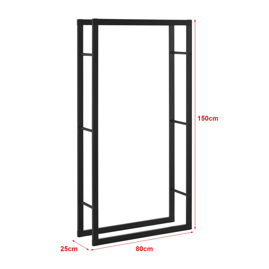 Portalegna 'Täby' (LxPxA) 80 x 25 x 150 cm Deposito per Legna da Ardere Supporto Tronchi Scaffale in Acciaio da Legnaia - Nero [en.casa]