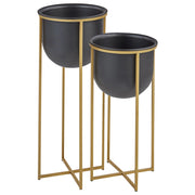 Set di 2 supporti per piante per fioriere di forma rotonda 56/46 cm metallo nero per interni ed esterni