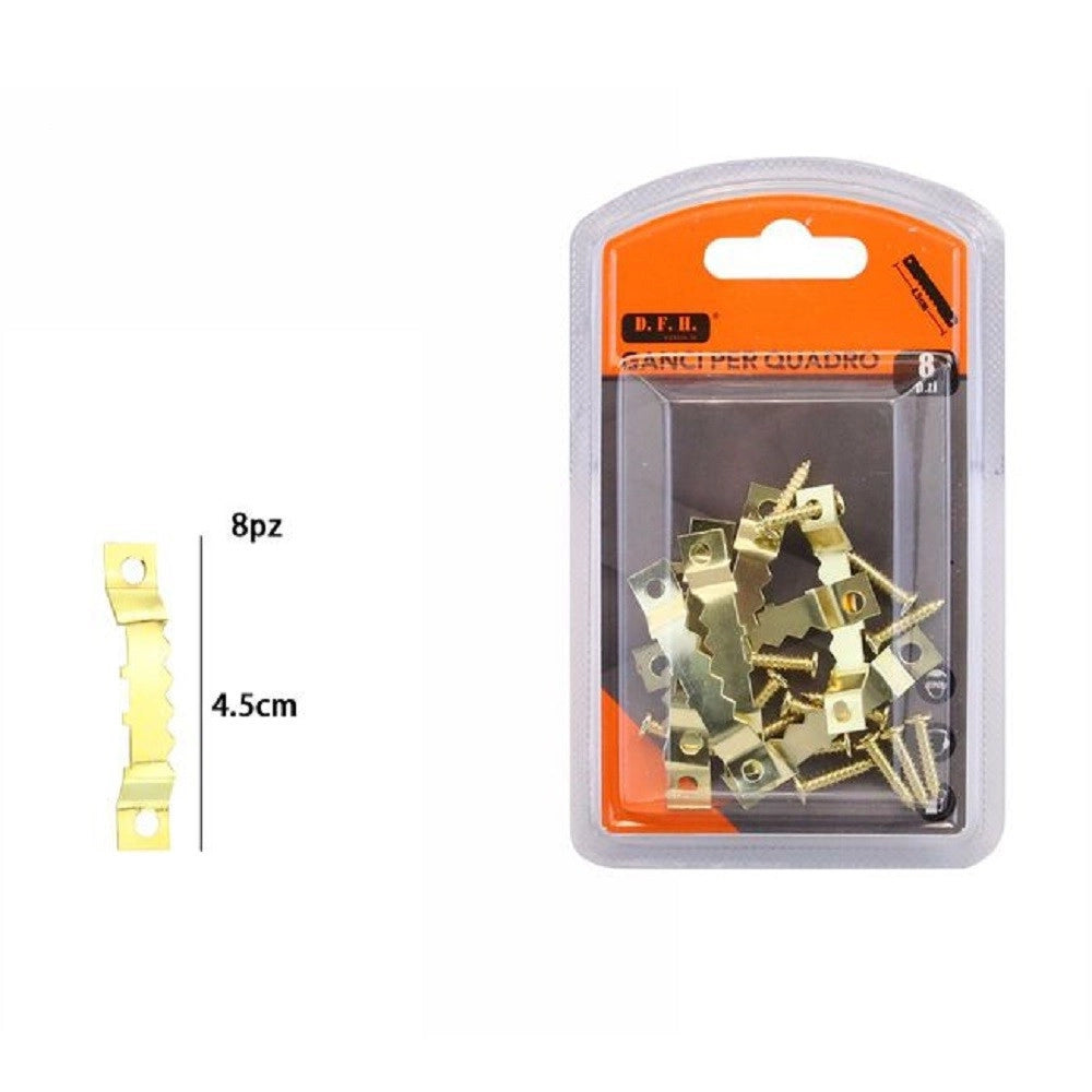 Trade Shop - Set 8 Pezzi Ganci Dorati Per Quadri Quadro Cornici Appendere Parete 4.5cm 07517 -