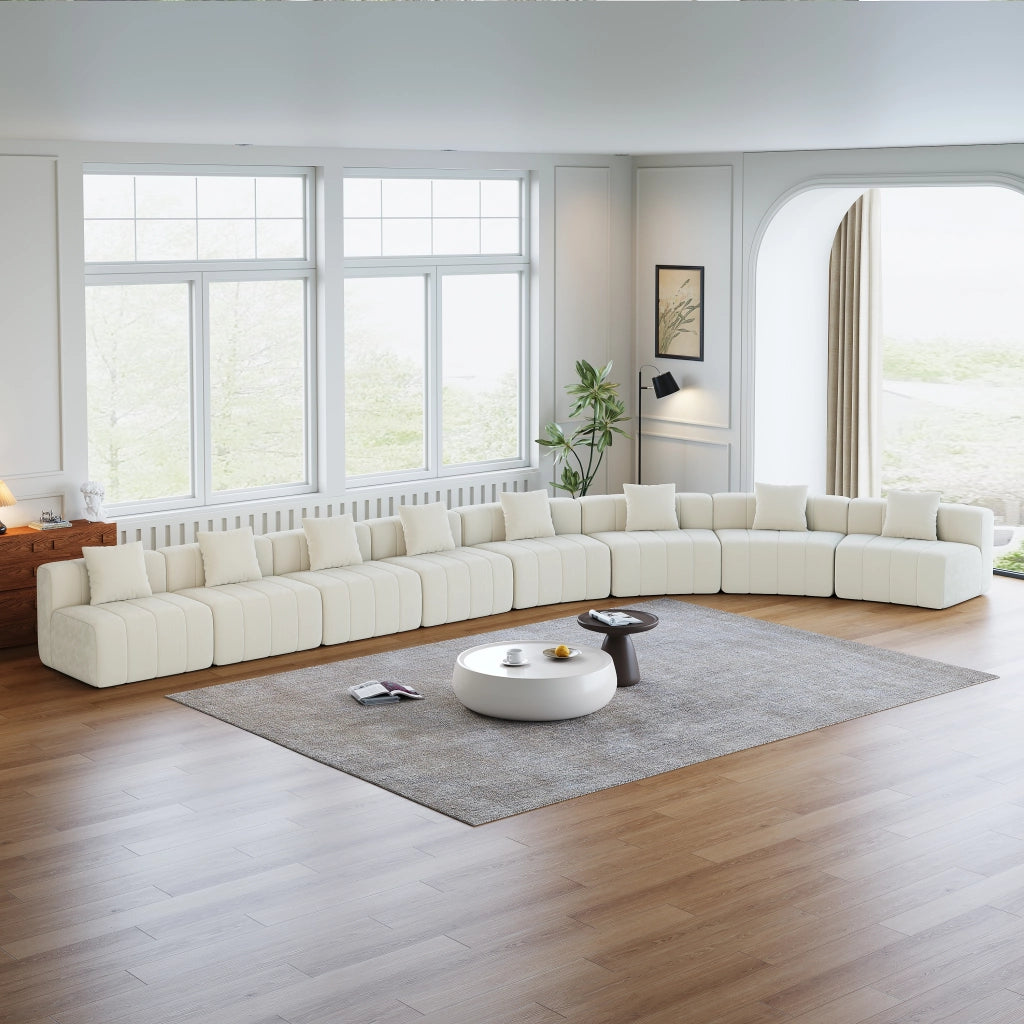 Divano modulare curvo con 2 cuscini e design a tasti del piano per soggiorno in ciniglia - beige
