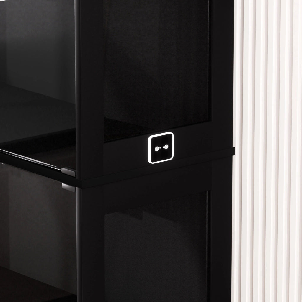 Vetrina in vetro con LED a 3 colori; sensore di movimento; 80x35x165 cm; nero